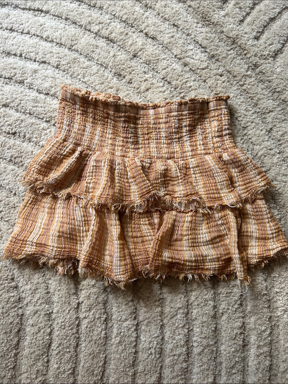 aerie Orange Plaid Smocked Ruffle Mini Skirt